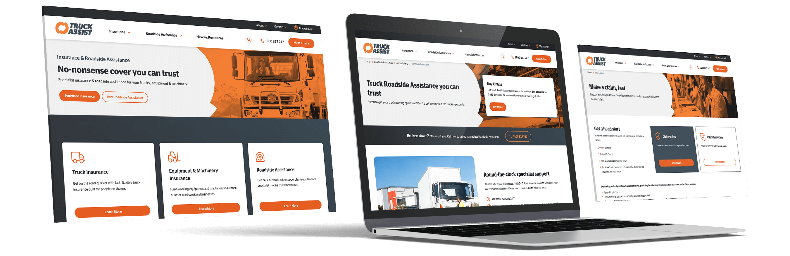 Mockup of the Truck Assist website on multiple laptop screens