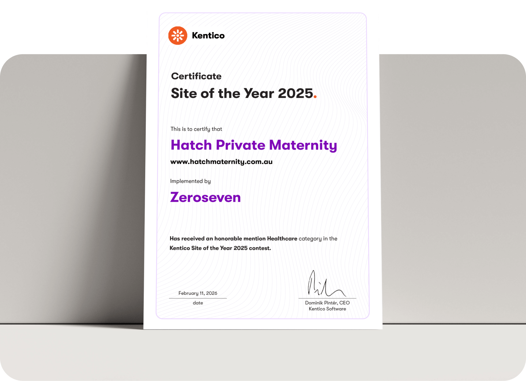 Match Private Maternity Kentico Site of the Year 2025 Certificate