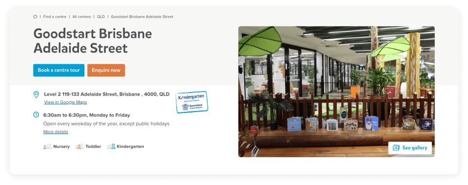 A Goodstart centre web page