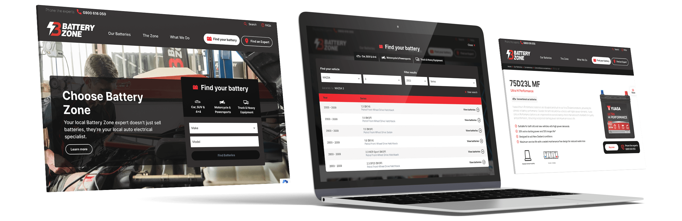 Mockup of Battery Zone website on multiple laptop screens