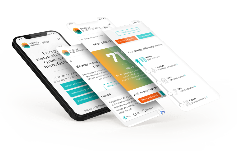 Energy Sustainability website mockup on mobile devices