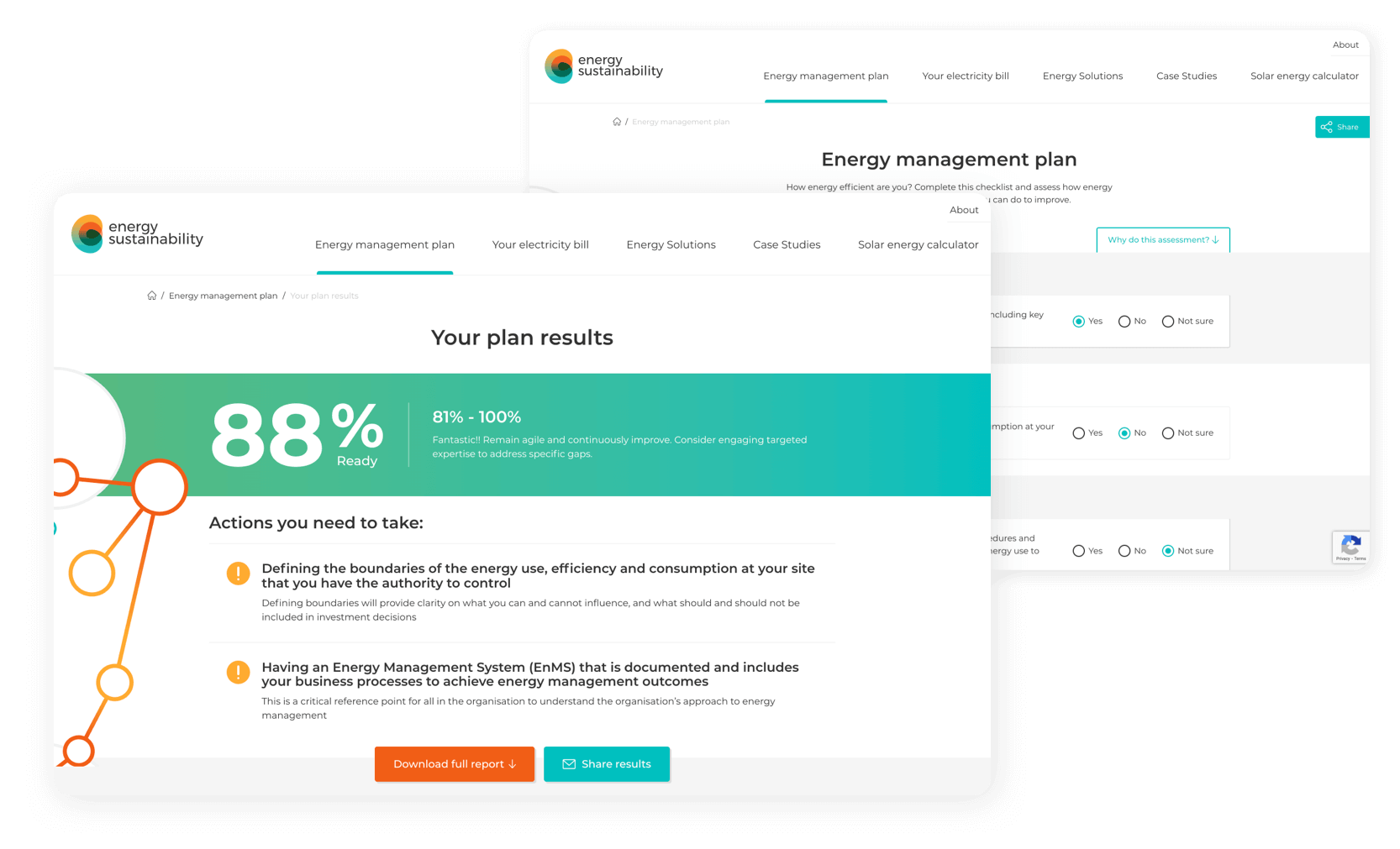 Screenshots of energy management plan