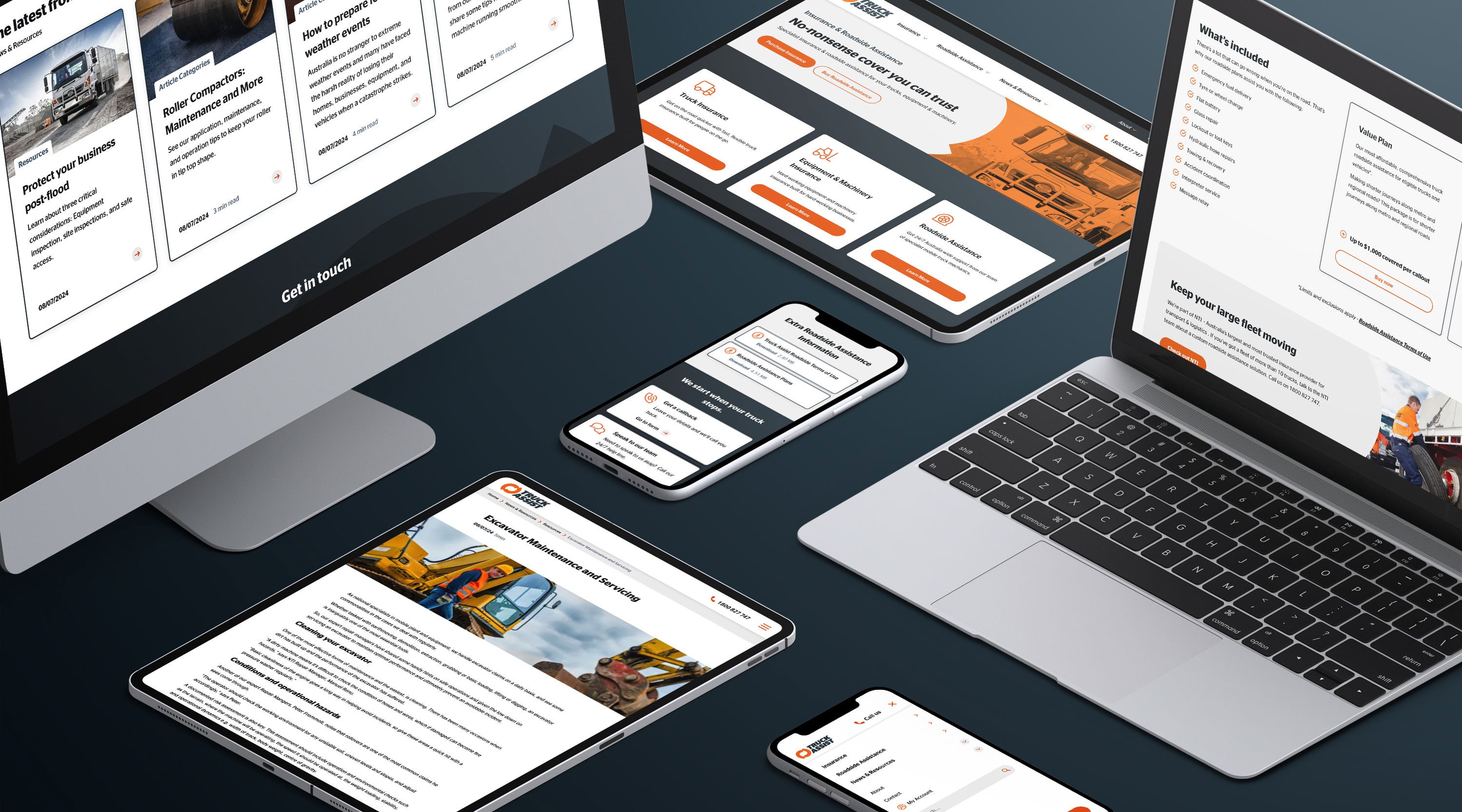 Mockup of the Truck Assist website on multiple devices