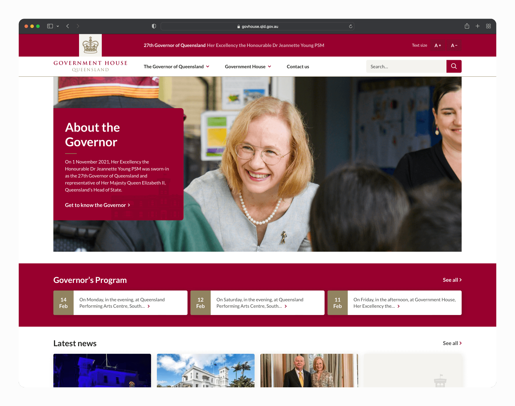 Government House Queensland website homepage