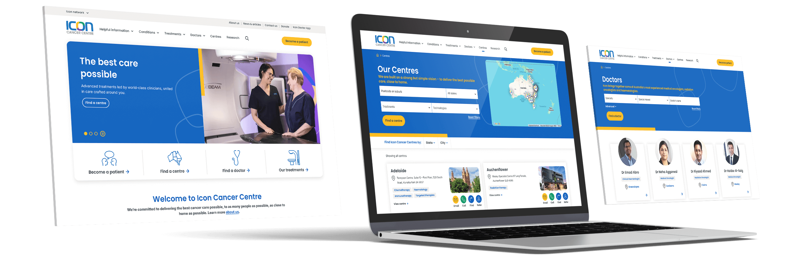 Icon website mocked up on multiple laptop screens
