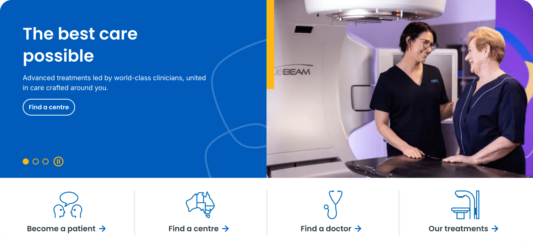 Screenshot of Icon Cancer Center website homepage banner