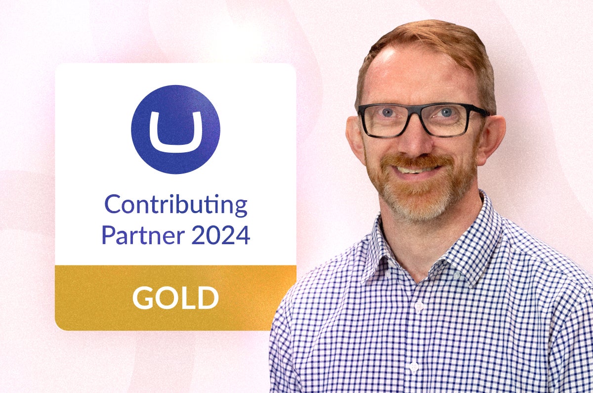 Profile photo of Zeroseven Managing Director, Chris, alongside the Umbraco Gold Contributing Partner logo