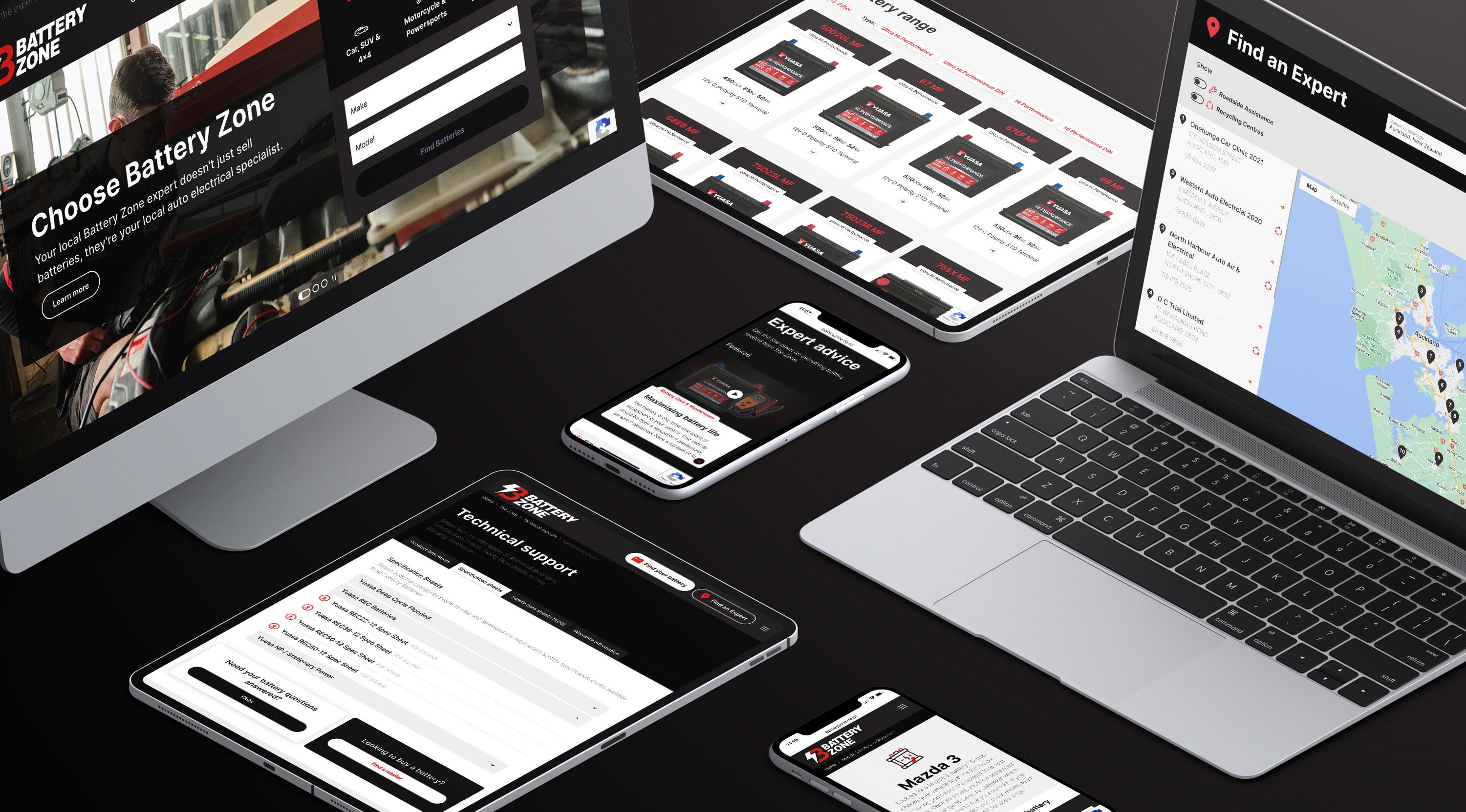 Mockup of the Battery Zone website on multiple devices