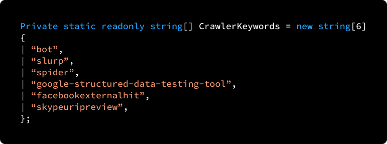 Screenshot of an example snippet of the excluded keywords from the source code