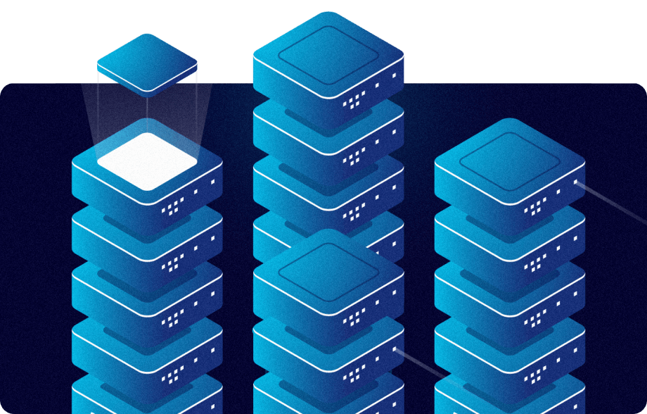 Isometric rendering of data storage towers